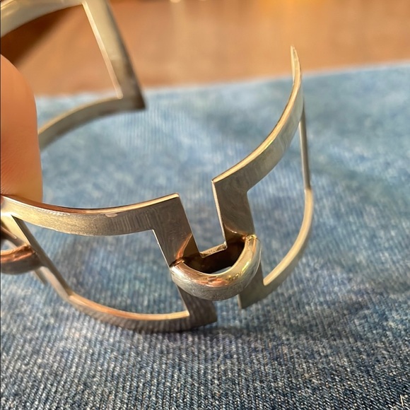 Vintage Sterling Silver Modernist Brutalist Wide Cuff Bracelet Mexico .925 Stamp - Picture 4 of 10